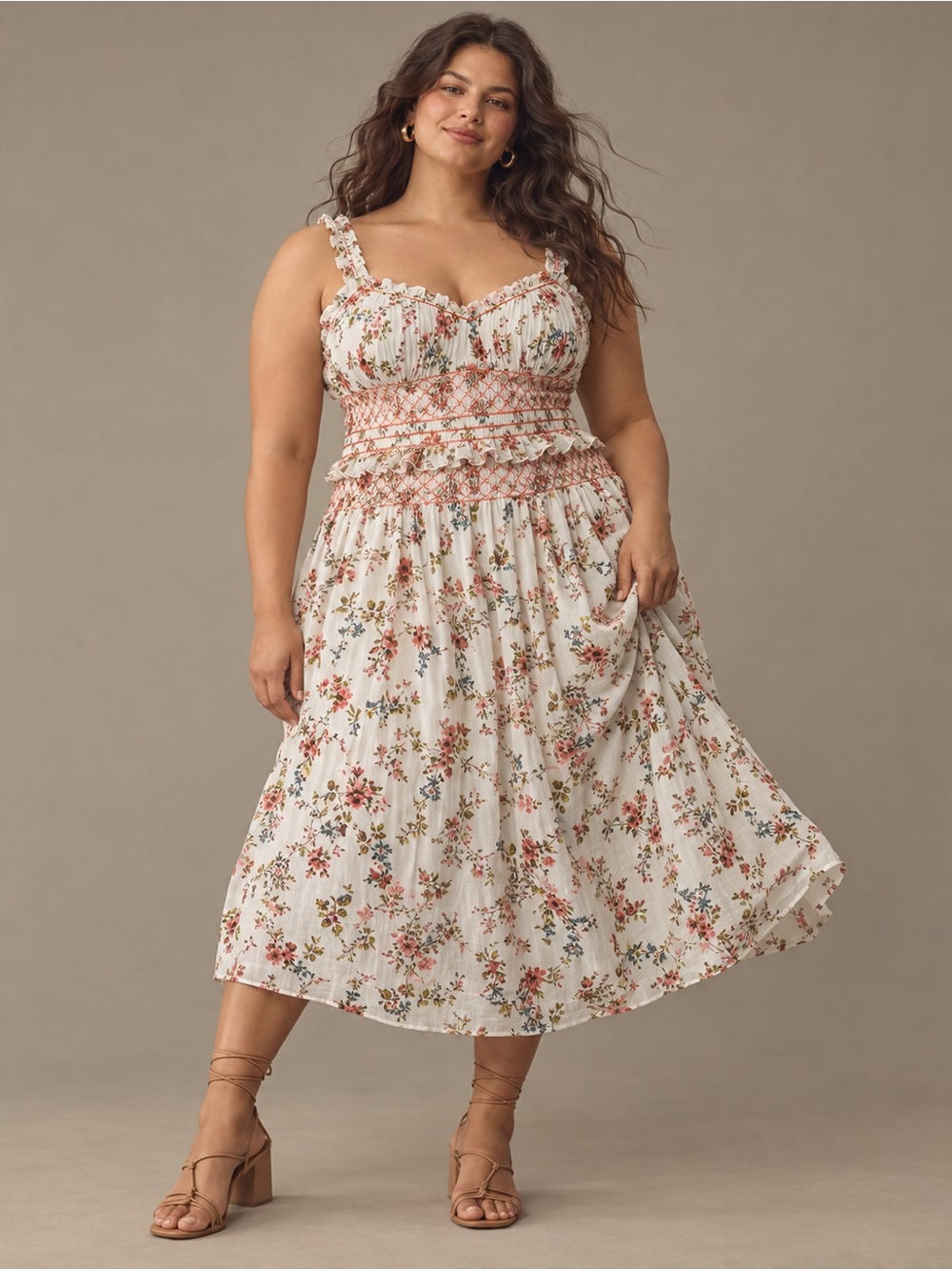 NWT | Anthropologie | HTF Smocked-Waist Ruffled Midi Dress Floral - Size 2X